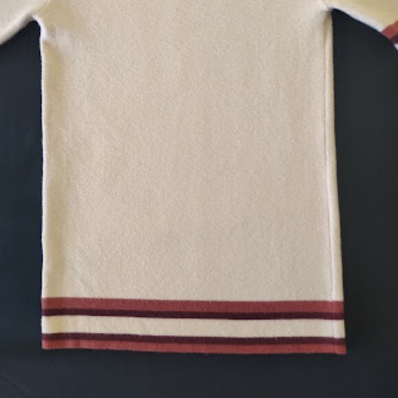 BOHME | Beige Short Sleeve Sweater Knit Top Varsity-Style Stripe Trim Shirt S - Picture 9 of 10